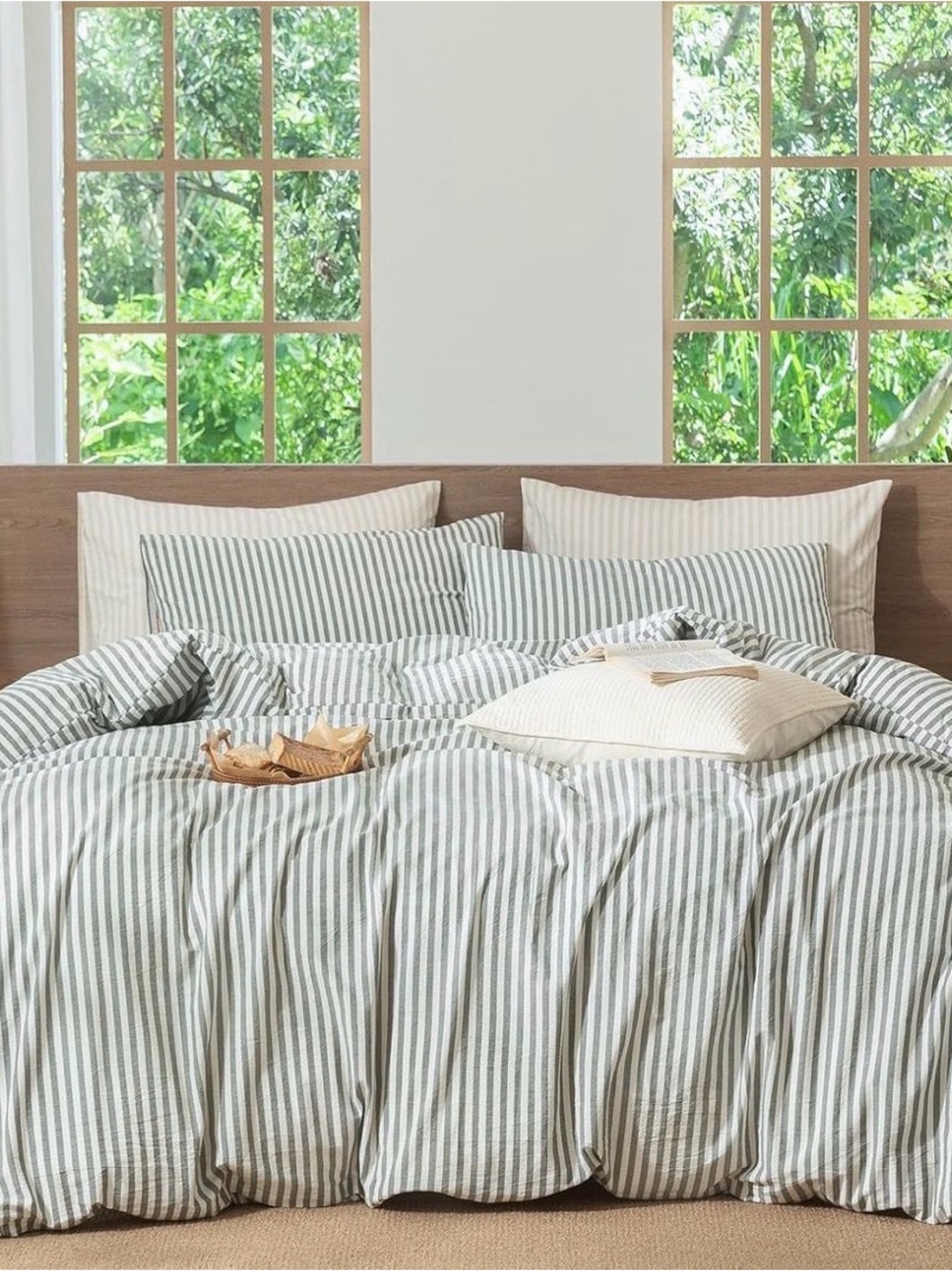 MooMee Striped Duvet Cover Set 100%
Washed Cotton Linen Like Textured full 80x90